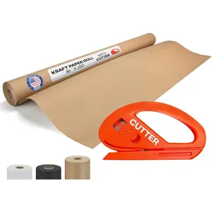 Brown Kraft Paper Roll 36" x 1200" (100 feet) with Cutter - USA-Made Quality Paper 50lb Thickness for Wrapping, Packing, Moving, Shipping, & Crafts/Arts - Natural Kraft Material by IDL Packaging