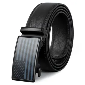 Unique Design Adjustable Sliding leather Belt With Flag Pattern Automatic Genuine Leather Belt Gift for Him 1 3/8"
