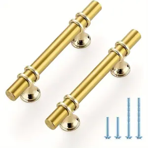 20pcs 5 Inch Gold Cabinet Handles - Stylish Brushed Metal Drawer Pulls, Screws Included, Easy Installation, Suitable for Cabinets and Dressers, 3 Inchnter Hole Spacing, Stainless Steel