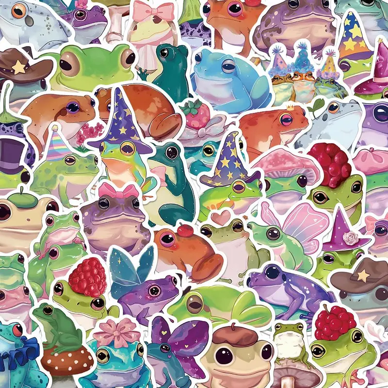 Cute Frog Pattern Sticker, 50pcs/set Creative Animal Pattern Decorative Sticker, DIY Decals for Water Bottle Laptop Phone Case Scrapbooking Journal Making Funny Stickers
