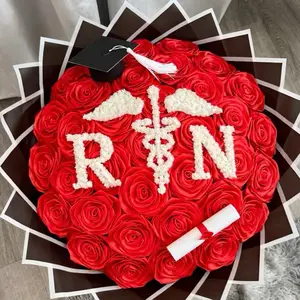 RN Registered Nurse Red Eternal Bouquet with graduation cap and diploma