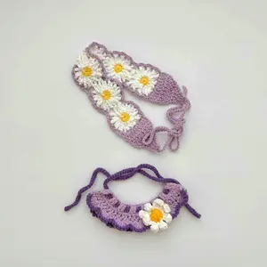 Crochet Daisy Cat Collar & Matching Headband
