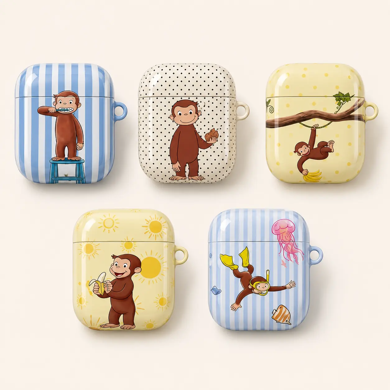 Curious George AirPods Case, Cute Monkey AirPods Cover, Funny Cartoon Earbuds Case, Kawaii Protective Case for AirPods Gen  1 2 3 4 & Pro 1 2 3, Gift for Curious George Fans