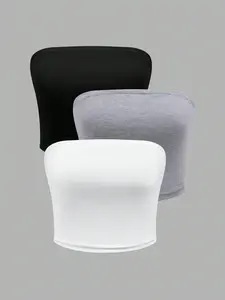 3-Pack Strapless Crop Tube Tops, Stretchy Fabric, Slim Fit, Casual, Women, Versatile for Y2K Street Style & Daily Errands, Ideal for Retro Fashion Enthusiasts Seeking Timeless Basics