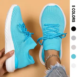 Women's Sporty Plain Color Low Top Lace Up Sneakers, Casual Comfort Breathable Running Sports Shoes, Trendy Minimalist Training Mesh Sneakers for Daily Wear Runner Trainer, Closed Girl Athletic Footwear