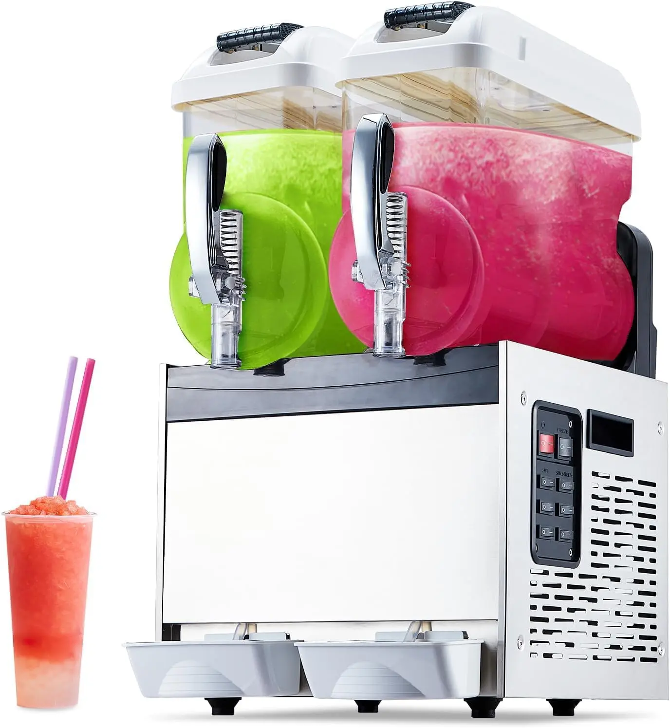 Gaomon Dual-Tank Commercial Slush Making Machine - 12L Per Tank, 24L (6.4 gal) Total Capacity, 700W Stainless Steel Frozen Drink Maker, Self-Cleaning, Automatic Control Panel, User-Friendly Easy Operation, for Restaurants, Bars, Weekend Parties