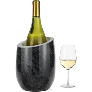 Marble  Chiller Bucket,  and Champagne Cooler,  Bottle Ice Chiller, 750ml Bottle Cooler,  Bar & Kitchen Decor, Ideal  for  Lovers (Black)