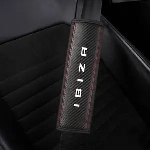 Seat Ibiza Accessories, Seat Belt Shoulder Cover, PU Leather & Carbon Fiber Stripes, Enhances Driving Comfort, 1pc/2pcs, Car Interior Accessory
