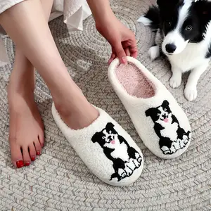 Cozy Plush Border Collie Slippers for Men & Women Soft Fabric Lining Cute Dog Design with Red Bandana Perfect Gift for Dog Lovers Playful Indoor Outdoor Use Pet Enthusiast Gift