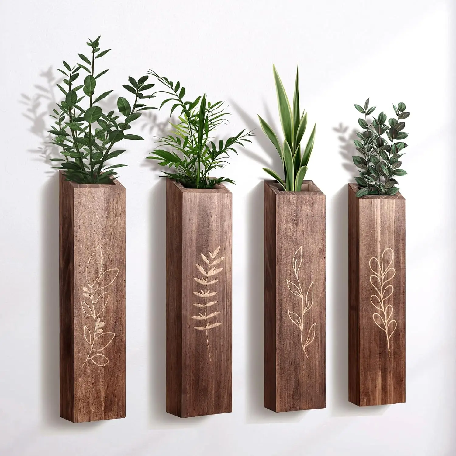4 Pack  Indoor Wall Planter, Modern Boho Wall Decor for Living Room Bedroom, Farmhouse Pocket Wall Vases for Dried  and Faux Greenery  - Brown