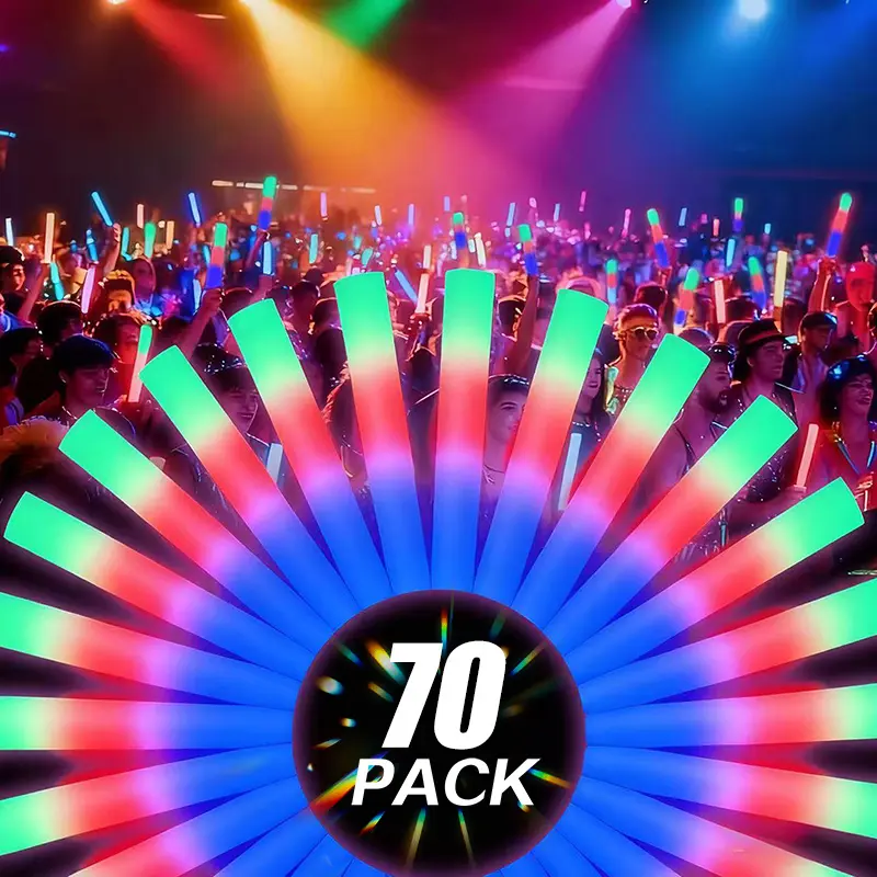 LED Glow Sticks 70-Pack - Multi-Color 3 Dynamic Modes Battery Operated Party Supplies for Festivals Raves Weddings & Holidays Perfect Party Favors Decor Gifts for BF GF & Festive Celebrations Halloween Favors Colorful Magical