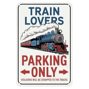 Train Lovers Tin Sign, Vintage Steam Locomotive Metal Sign Print Aesthetic Room Decoration for Home Bedroom Kitchen Bar Coffee Bathroom Indoor Outdoor Wall Decor, 8 X 12 in