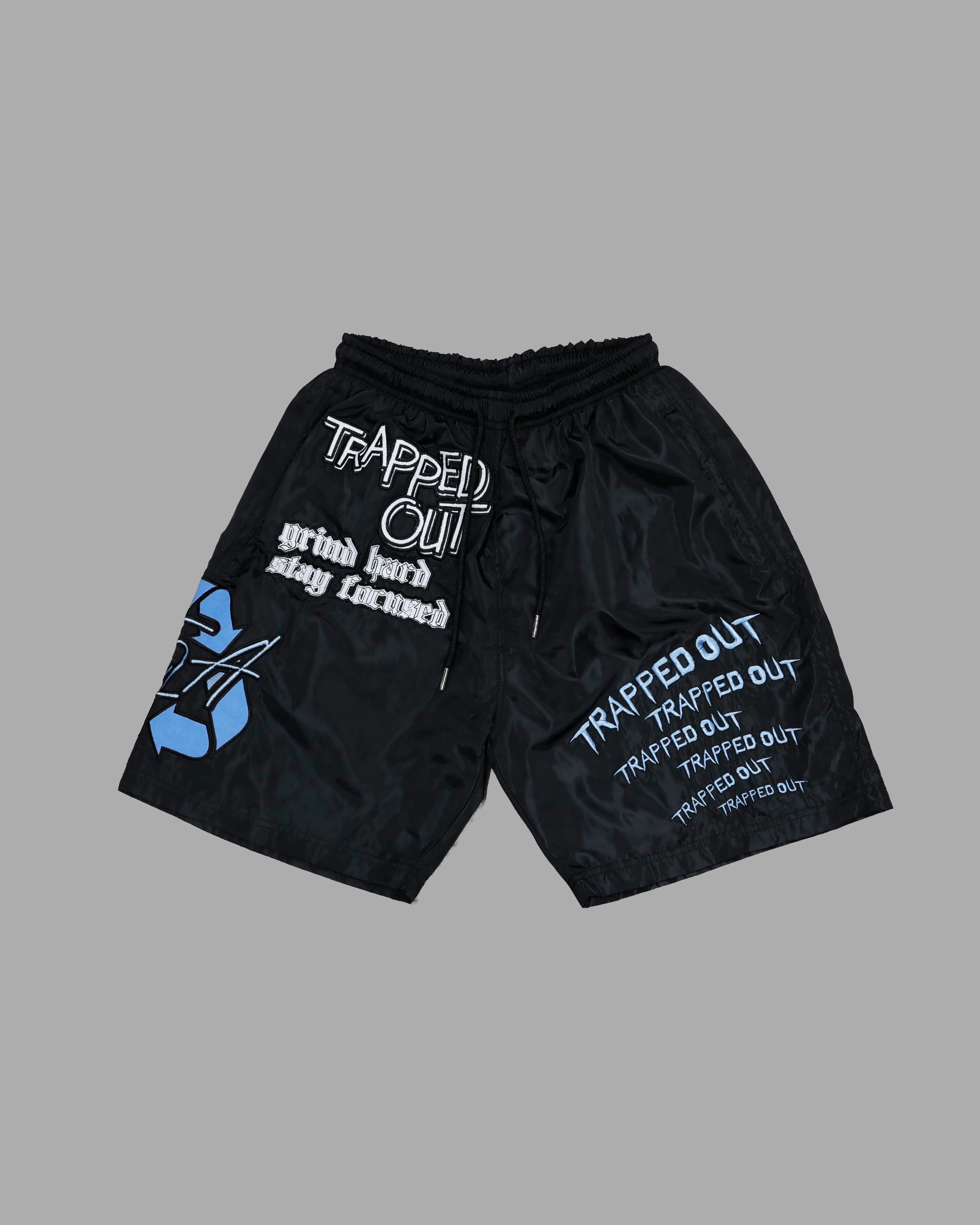 Black Sky Blue Graphic Windbreaker Shorts
