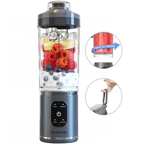 EVOLOOP Personal Blender, Portable Blender for-Smoothies and Shakes, Ice crush, Juice, Pulse, 4 Programs, Cordless, USB-C Rechargeable, 18 oz removable Vessel, Lids and Straws, BPA Free, Dishwasher Safe