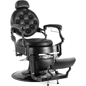 OmySalon Vintage Barber Chair All Purpose Heavy Duty, Hydraulic Recline Salon Beauty Styling Chair, 360 Degree Swivel for Hair Stylist Tattoo, Round Base, Tufted Button