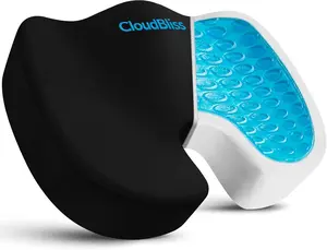 Gel Seat Cushion - Cooling Gel Enhanced Memory Foam Ergonomic Seat Cushion for Long Sitting for Office, Game, Car, Automotive, Airplane (Large, Black)