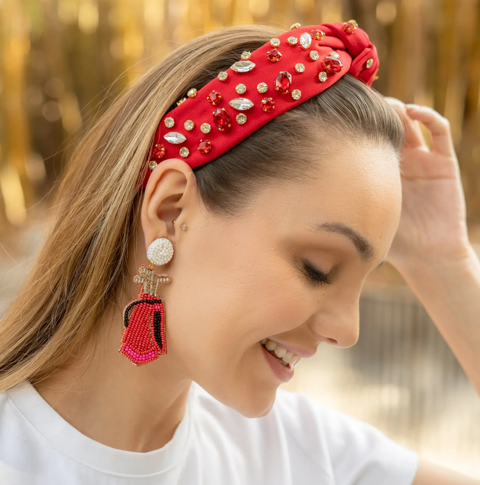 Beaded Red Golf Bag Earrings