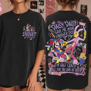 2 Sided Circus Shirt, Pomni and Jax Pattern Tee,TADC Merchandise Gift,Colorful Indie Cartoon Graphic Streetwear