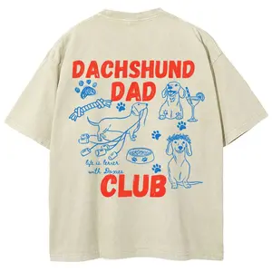 Dachshund Dad Club T-shirt, Unisex Casual Cotton Comfort Shirt, Vintage CrewNeck Acid Washed Oversized Drop Shoulder Heavyweight T-shirt, Baggy Workout Tops Short Sleeve Shirt