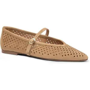 Suede Pointed Toe Ballet Flats for Women with Adjustable Buckle Strap, Breathable Knit Dress Flats, Comfortable Work Office Shoes