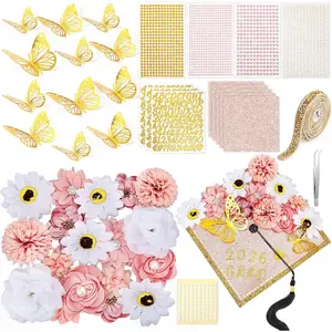 43 count DIY Graduation Cap Decorations Kit, Grad Cap Decorations Included Faux   Butterfly Self Adhesive Rhinestones Stickers Alphabet Letter Stickers for 2026 Grad Party(Rose)