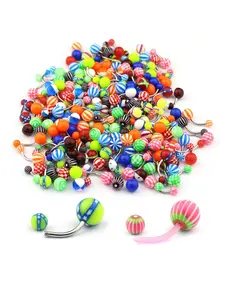 12/50/100pcs Random Color & Pattern Navel Rings, Stainless Steel Acrylic Belly Button Piercing for Daily Wear 14 Gauge