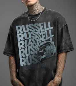 Men's Casual Cotton George Russell T-Shirt, Vintage 90s Racing Graphic Top, Grand Prix Motorsport Fan Apparel, Gift For Him