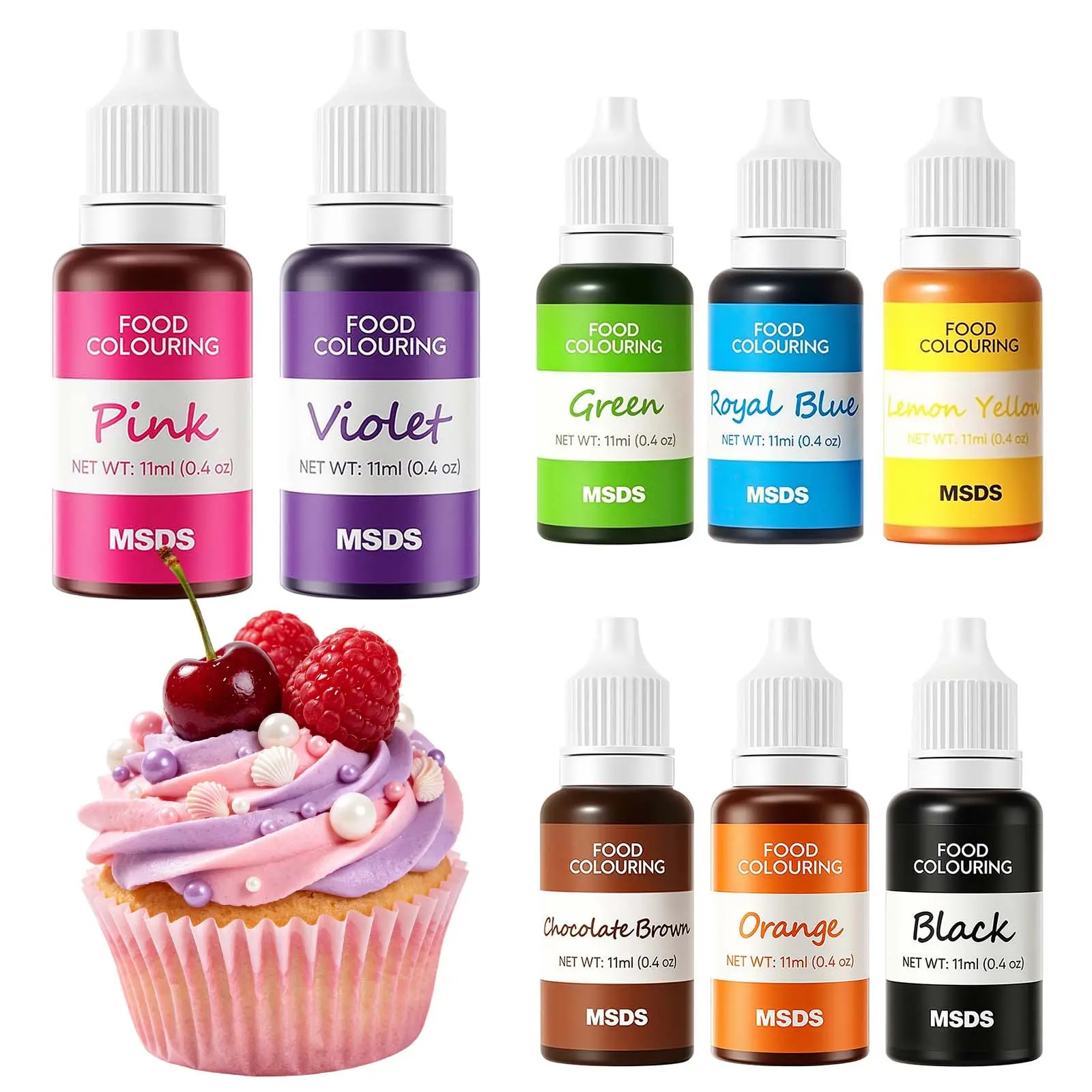 8-Pack Edible Liquid Food Coloring Set, 0.44 Fl oz (11 ml) per Bottle, Vibrant Vegan Sugar-Free Supplies for Baking, Cake Decorating, Snacks, Biscuits, Cereals, Valentine’s Day, Kids DIY, Cupboard Storage