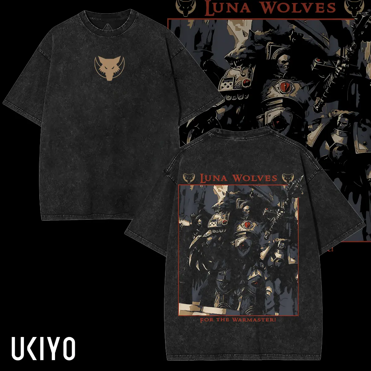 Warhammer 40K Luna Wolves Washed 90s graphic tees Vintage Crewneck Shortsleeve Tshirt gifts men shirt Cotton Fabric Soft Top Menswear streetwear