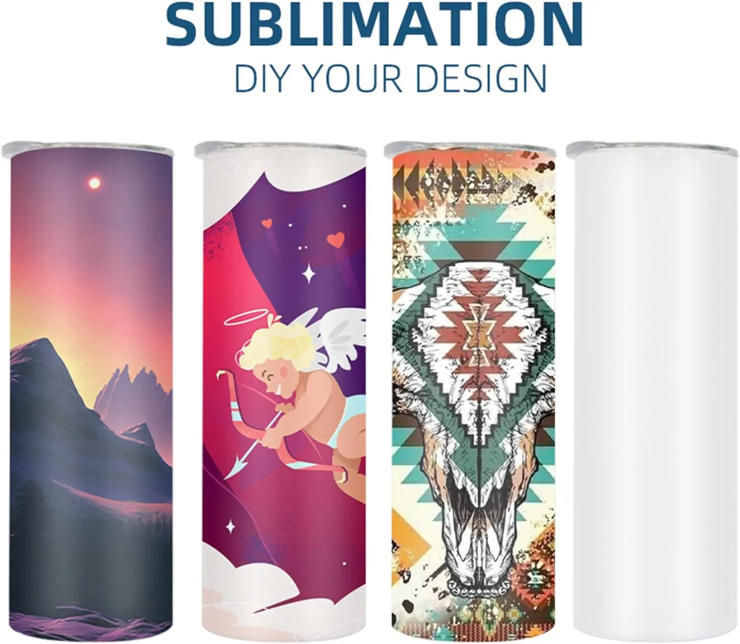 AGH 25pcs 20oz Insulated Stainless Steel Sublimation Tumblers Flat Edge Matte White Blanks for Heat Transfer Printing Water Bottles Flasks Bottled