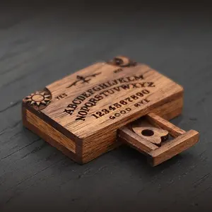 Miniature Spirit Board with Drawer, 1 Count Wooden Handmade Talking Spirit Board, Mini Ouija Board Halloween Decorations, Alphabet Board Game, Fun Board Games