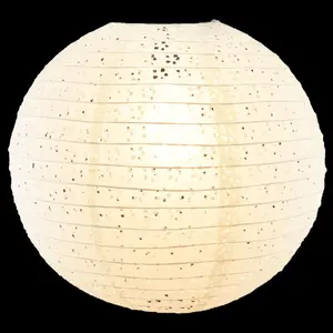 12" Round Eyelet Lace Look Paper Lantern - White