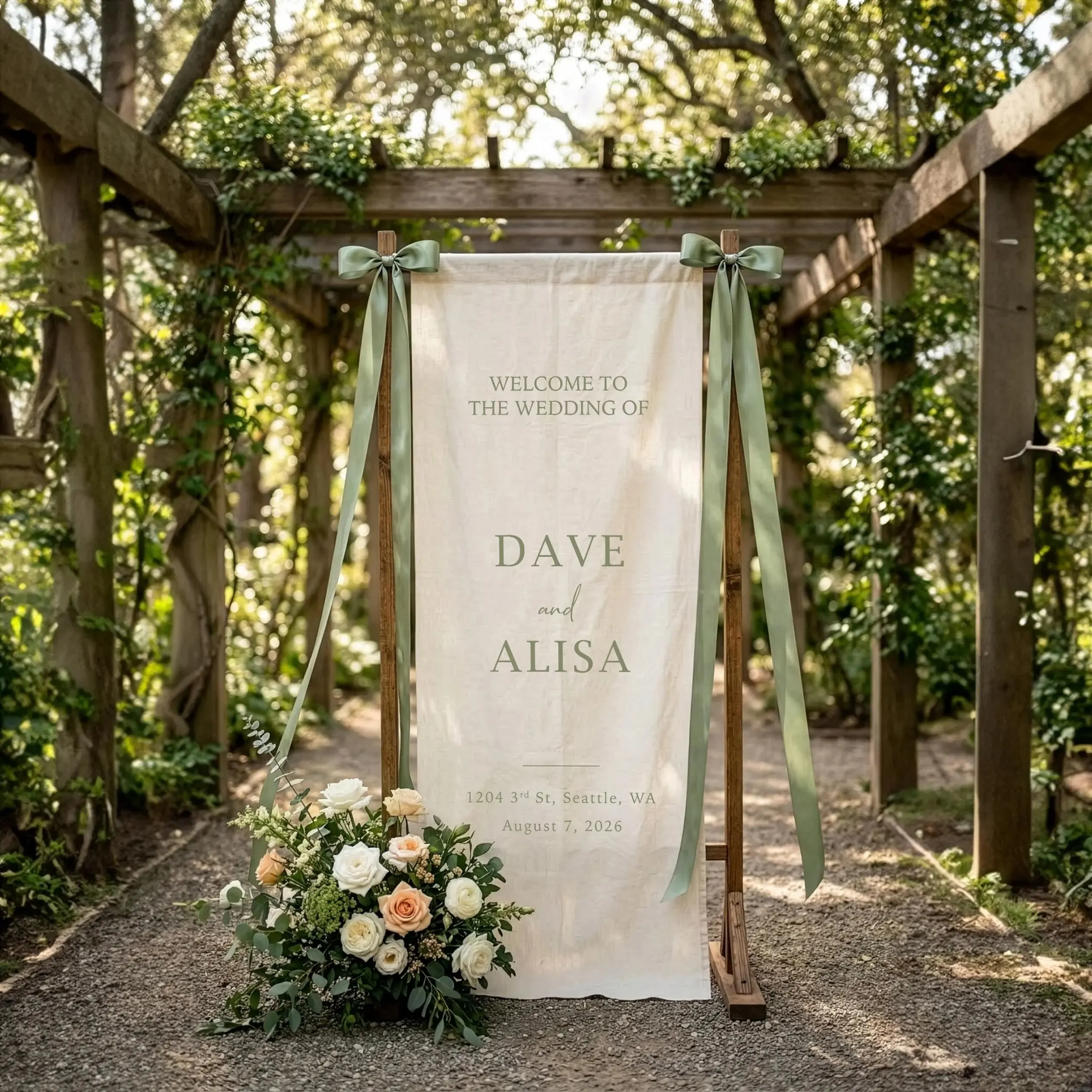 Personalized Wedding Welcome Sign Banner, Custom Fabric Wedding Sign, Elegant Ceremony Entrance Decor, Linen Wedding Banner