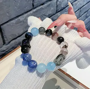 Natural Aquamarine Multi-Gem Beaded Bracelet for Women Trendy Unique Design Natural Crystal Hand Jewelry Versatile Stylish Accessory