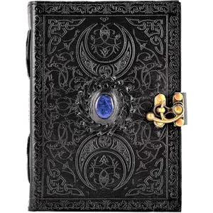 3 Celtic Moon Lapis  Journal for Men Women to Write in, Grimoire Black Book of Shadows Gothic   Spellbook Drawing Sketchbook Writing Notebook, Thick Unlined Watercolor Paper