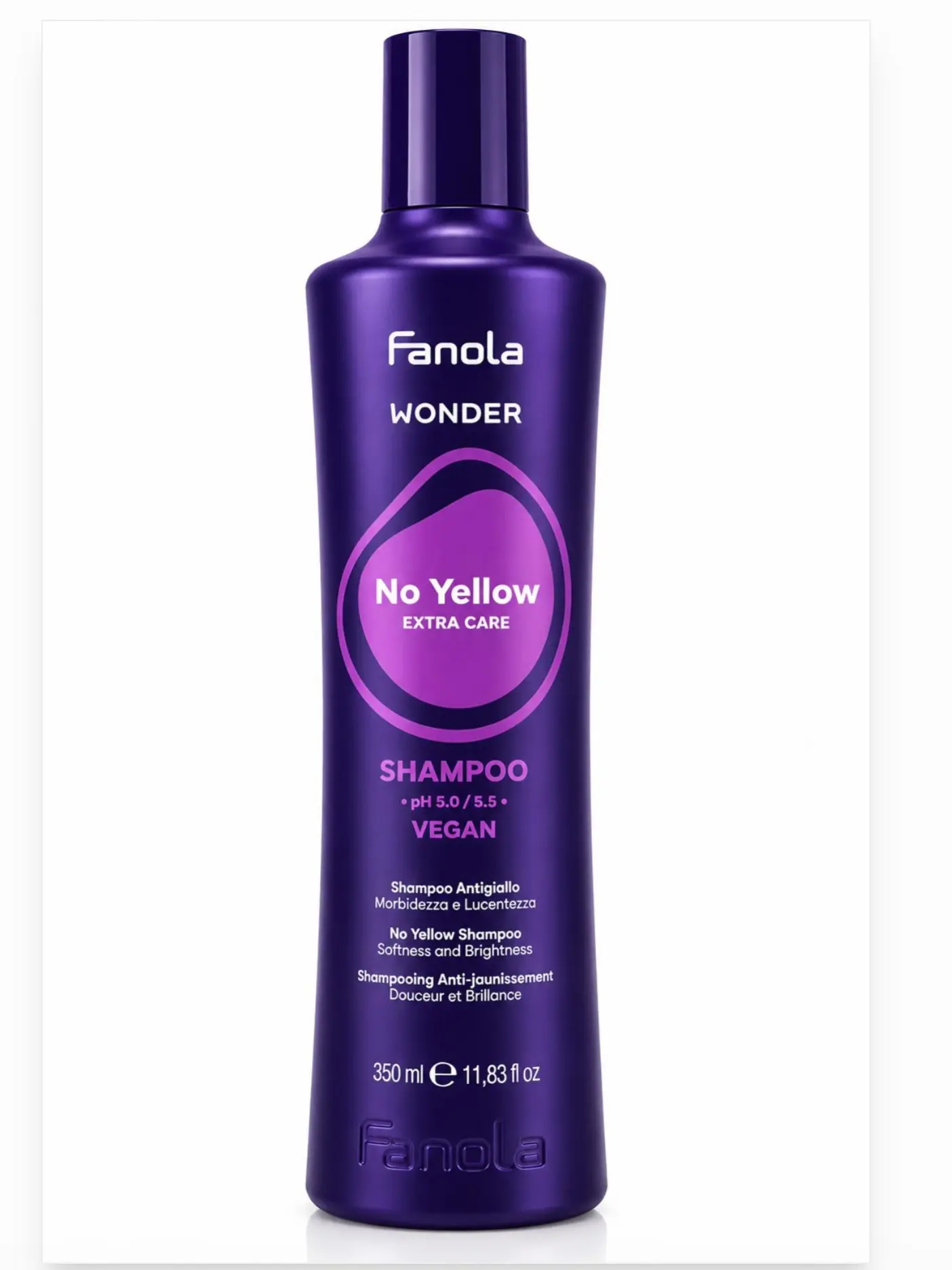 Fanola Wonder No Yellow Haircare Shampoo - Liquid Toning Cleanser for Color-Treated Blonde, Bleached Hair, Neutralizes Yellow Tones, Boosts Softness & Shine, 350ml / 11.83fl.oz
