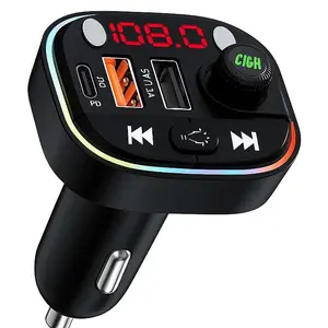 48W Bluetooth FM Transmitter for Car – QC3.0 & PD Fast Charging, Enhanced Dual Microphones, HiFi Sound with Deep Bass, RGB Lighting for Music Streaming
