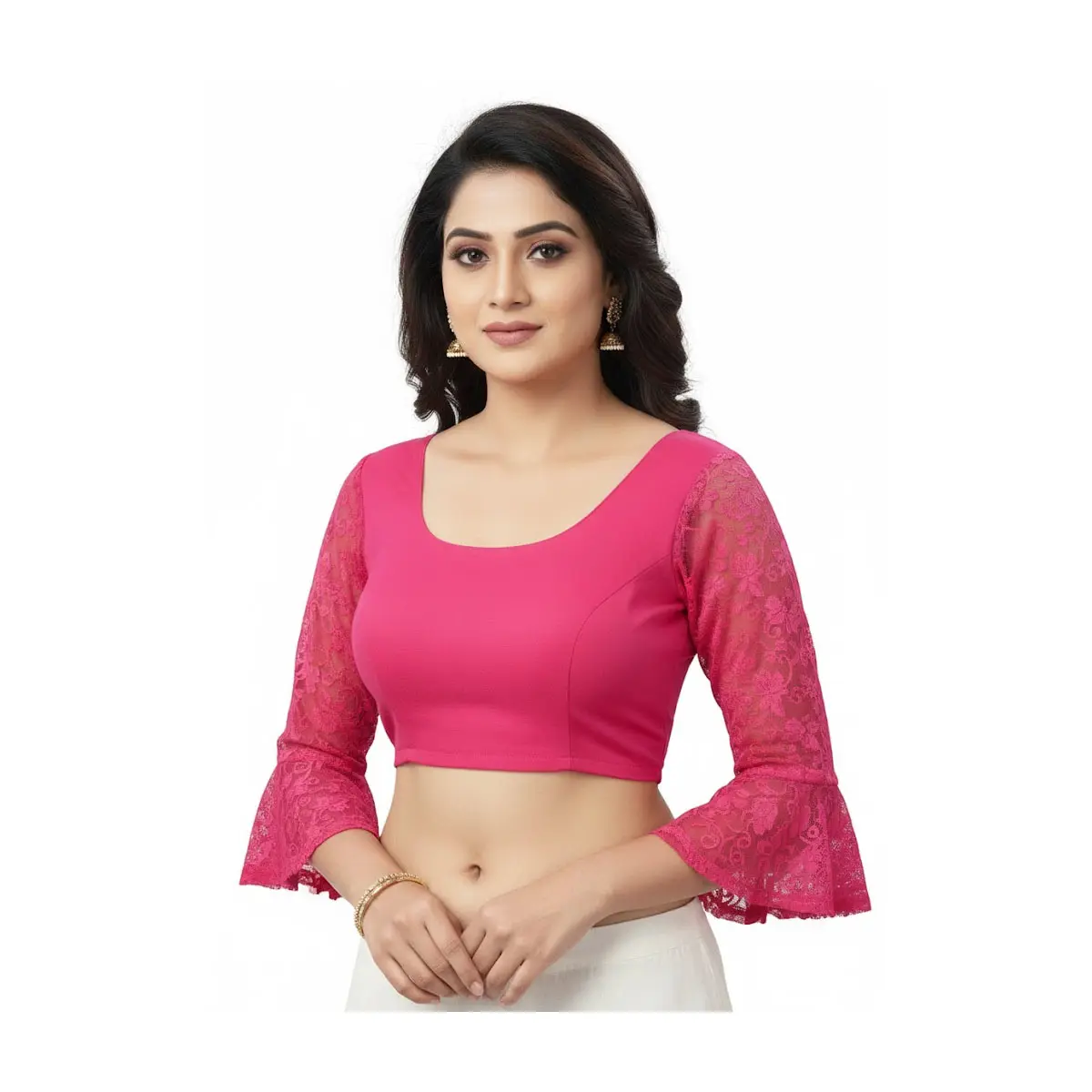 Vibrant  Lace Crop Blouse with Bell Sleeves #HC-493