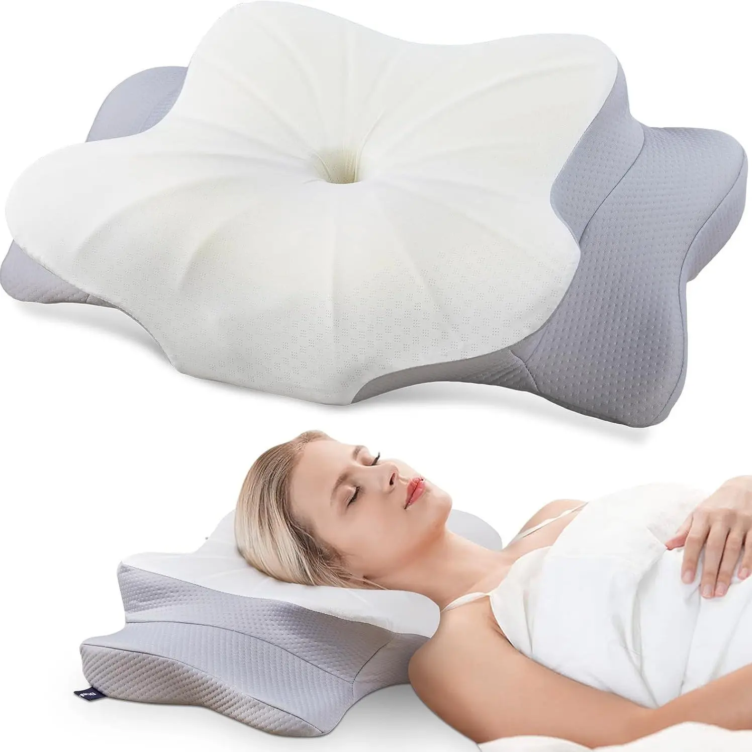 DONAMA Rectangular Orthopedic Memory Foam Cervical Pillow - Contoured Design, 2 Heights, Breathable Machine-Washable Pillowcase, Armrest Grooves, Supportive Neck Shoulder Back Support