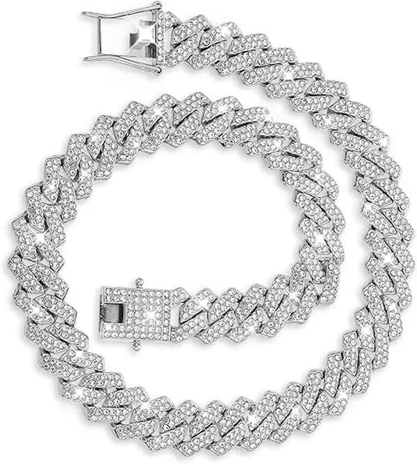 Cuban Link Chain for Women 18inch Diamond Miami Cuban Necklace 14mm Iced Out Chain Hip Hop Rapper Jewelry Gift for Women