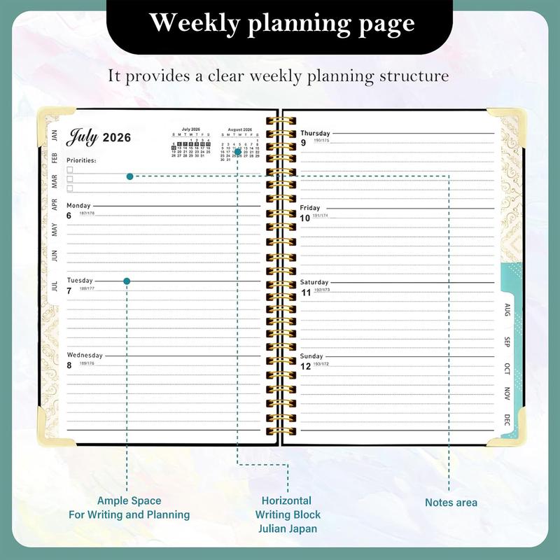 2026 Weekly and Monthly Planner, Jan-Dec, Spiral-Bound with Tabs, Inner Pocket, 6.2" x 8.5" Year Planner Calendar Planner