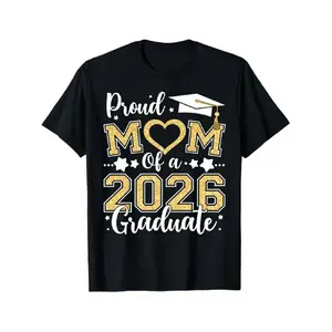 Men's Wear Proud Mom of a 2026 Graduate Shirt Golden Graduation Cap Heart Design Mom Graduation Gift Black Short Sleeve T Shirt for Daily Wear Casual Men, Festive Occasion Top, Vintage, Short Sleeve, Perfect for Spring & Summer, S-XXXL, Regular Fit, Cas