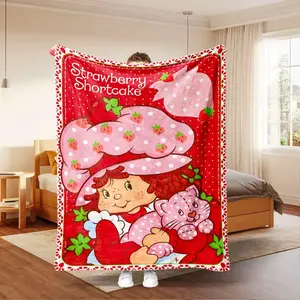 1pc Strawberry Sweetheart Print Food Themed Blanket, Soft Warm All-Season Multi-Use Blanket for Living Room, Bedroom, Camping & Travel, Cozy Blanket Throw