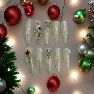 #007 False nails press on nails Christmas delight