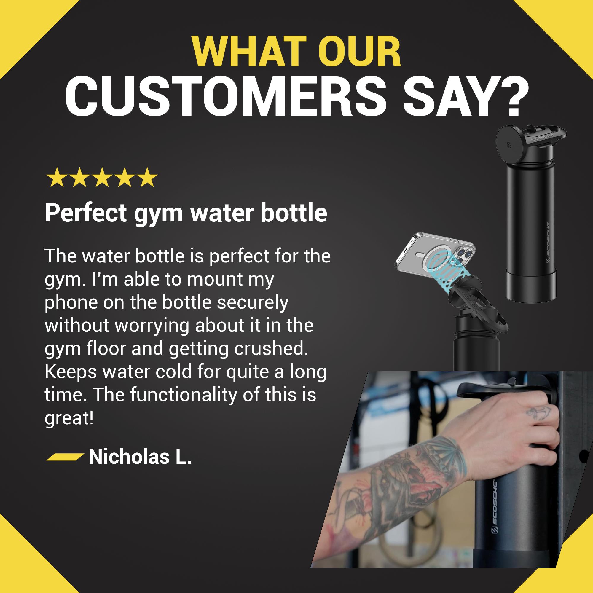 Scosche MagicMount Flask with Adjustable MagSafe Magnetic Lid Double-Wall Vacuum Insulated Water Bottle for iPhone 12 & Later Models Portable Phone Stand & Sippy Straw Food-Grade Stainless Steel Interior Drinkware