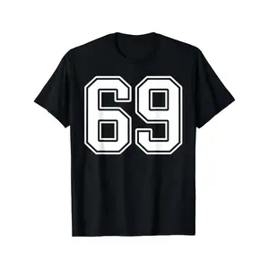 Bold 69 Graphic Jersey Style T Shirt for Men, Women & Kids Black with White Numerals, Regular Fit Short Sleeve Casual Tee, Machine Washable, Sports Fan Clothing Sporty Look Nontransparent FSame Style for Men and Womensummer Short-sleeved Printed