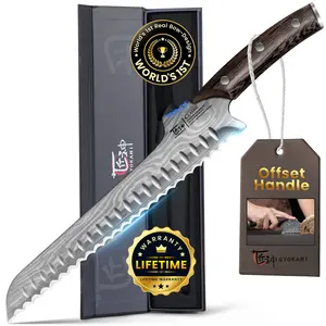 【DealsForYouDays】 2026 New Upgraded Offset Bread Knife for Homemade Bread, 10.5 Inch Resharpenable Serrated Knife, Ultra-Sharp Sourdough Slicing, Perfect Kitchen Gift, Designed for Cutting Cakes, Fruits & Meat