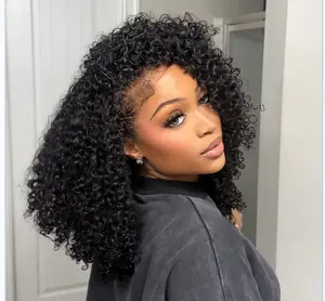 Vshow 3 In 1 Half Wigs Kinky Curly Human Hair Glueless Wigs 250% Density With Natural Hairline Glueless Curly Hair Flip Over Wig Beginner Friendly