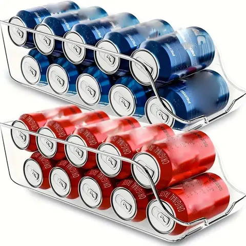 Stackable Soda Can Organizer for Fridge Organizers and Storage, Refrigerator Organizer, Fridge Organization, Transparent Plastic Storage Box, Holds Up to 10 Cans, Kitchen Counter Beverage Holder, Refrigerator Accessories