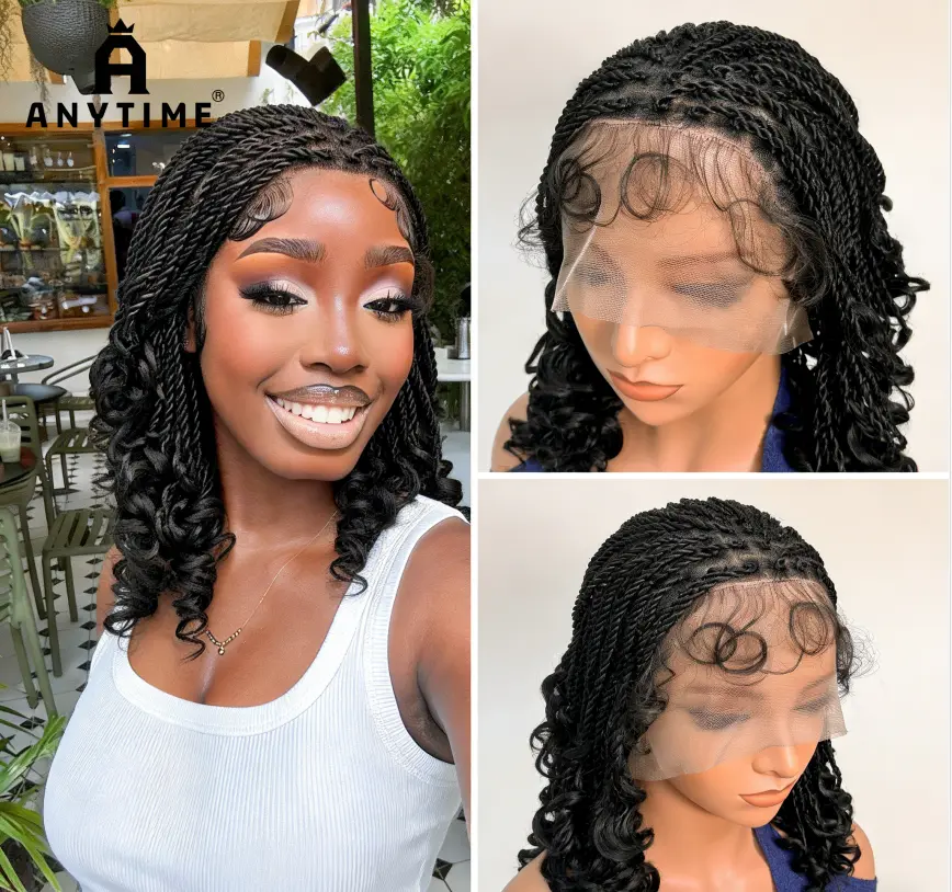 Anytime Women's 14 Inch Black Braided Synthetic Lace Wig, Full Lace with Baby Hair, Heat-Resistant Fiber for Comfortable Daily Wear, Synthetic Lace Wigs